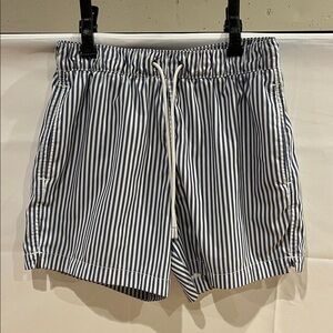 Abercrombie & Fitch Men’s Blue and White Striped Swim Trunks